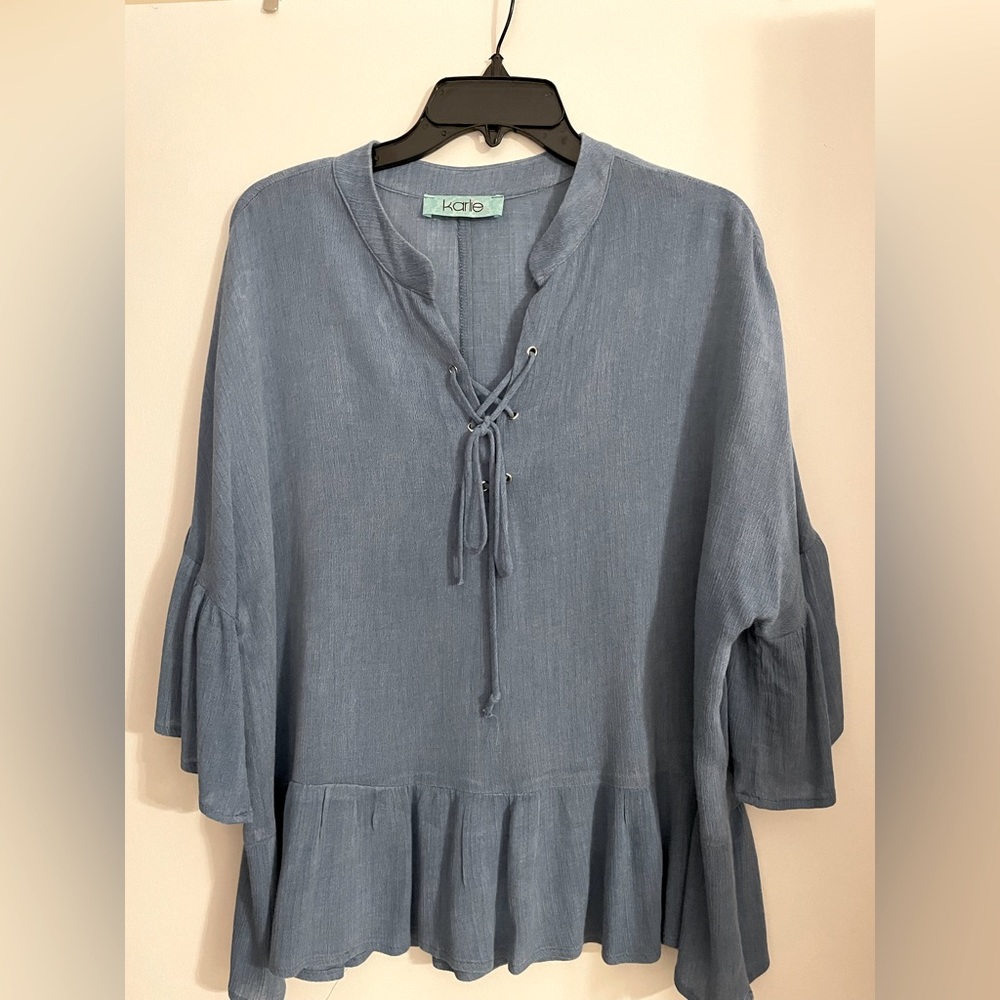 Karlie Brand Boho Flowy Blue Top